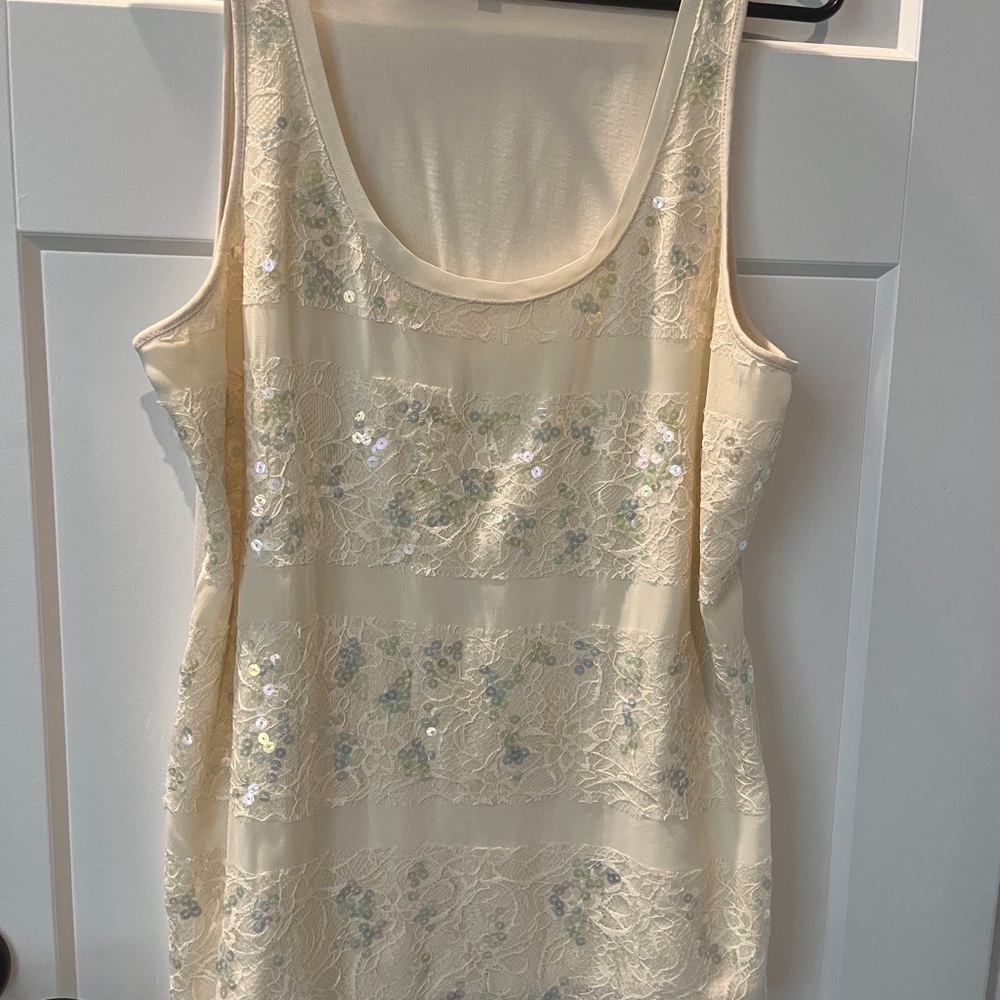 Express Cream Sparkly Sequin Tank Top Shell Spring Easter